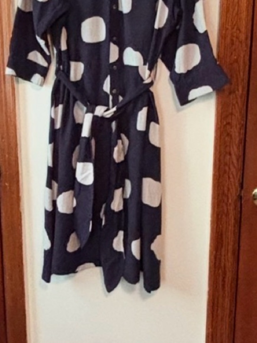 Ashley Stewart Navy Blue and White Polka Dot Midi Shirt Dress - Picture 2 of 5